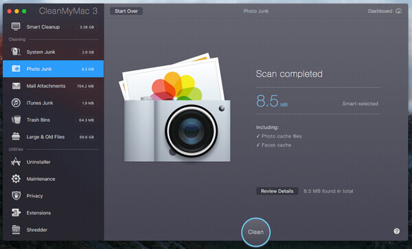 CleanMyMac 3 Photo Junk Cleaning