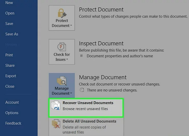 Find Recover Unsaved Documents in Word