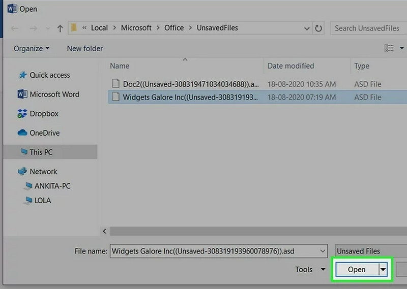 Open Recover Unsaved Documents in Word