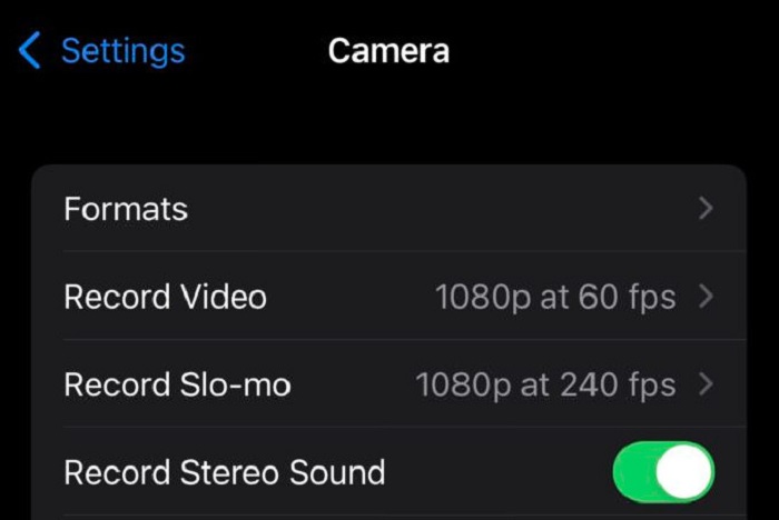 Settings on Camera