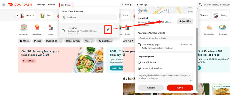 Change Your Location in DoorDash Website