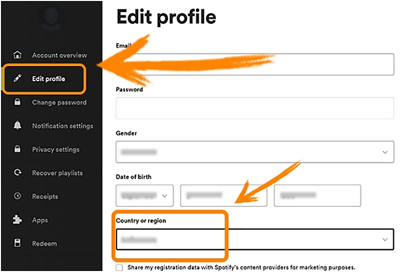 Edit Profile Change Location on Spotify