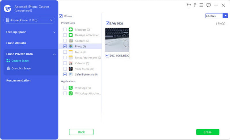 Aiseesoft iPhone Cleaner Custom Erase