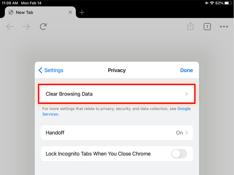 Chrome Clear Browsing Data