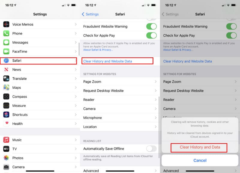 iPhone Safari Settings Clear History and Data