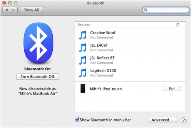 Turn bluetooth on