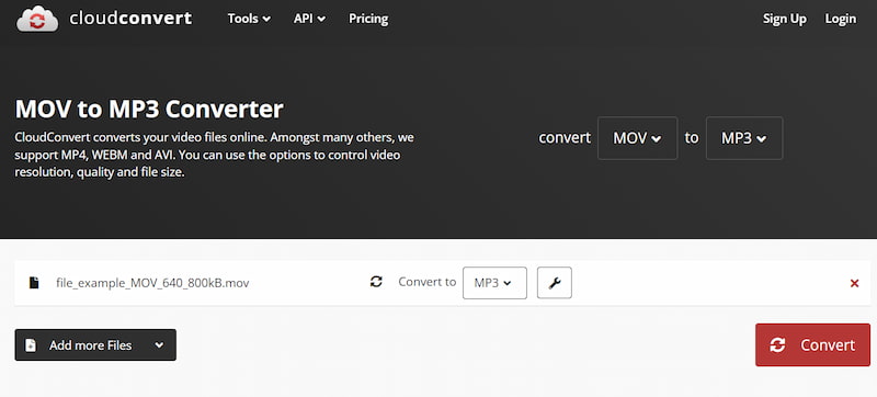 CloudConvert Turn MOV to MP3
