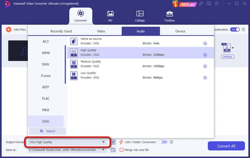 Choose OGG As Output Format