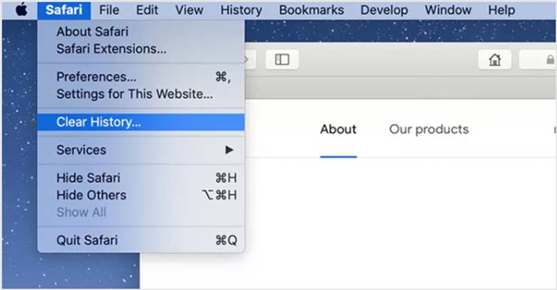 Clear safari history option on mac