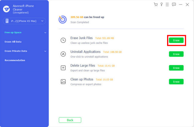 Aiseesoft iPhone Cleaner Erase Junk Files