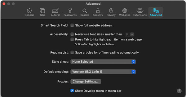 Show Develop Menu In Menu Bar Safari