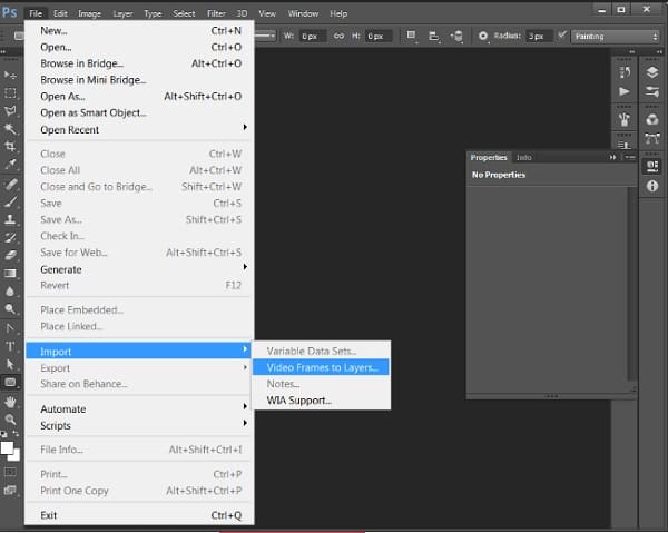 Import video to Photoshop