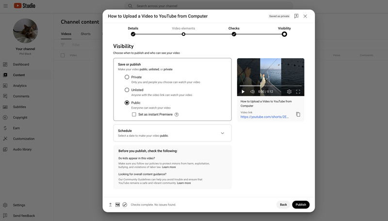 Confirm Publish A Video on Youtube