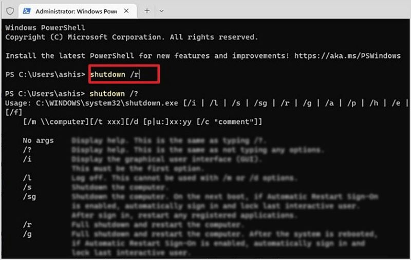 Restart Windows 11 Laptop Powershell