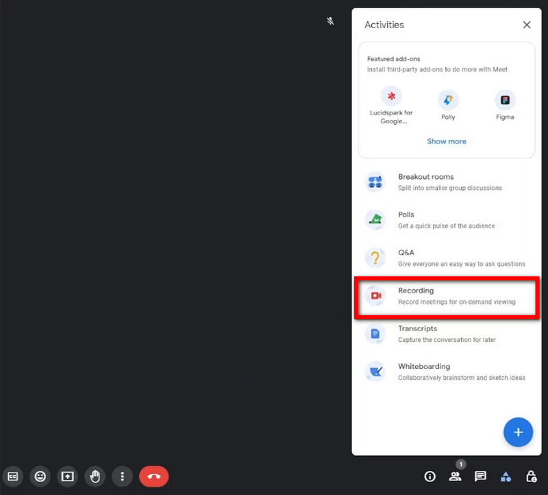 Select Recording Option In Google Meet