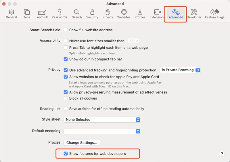 Safari Show Features for Web Developers