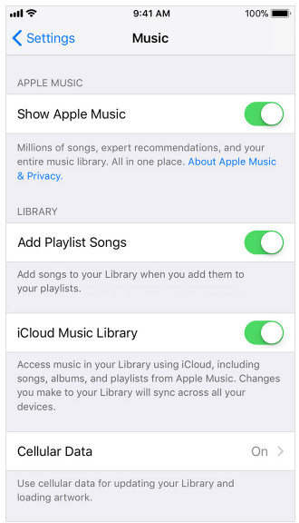 Enable iCloud Music Library