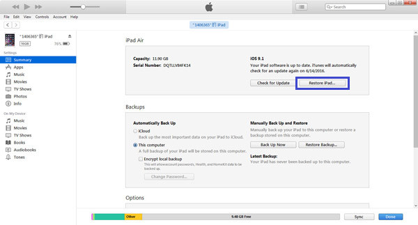 iTunes Restore iPad