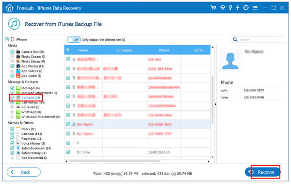Recover contacts with iTunes