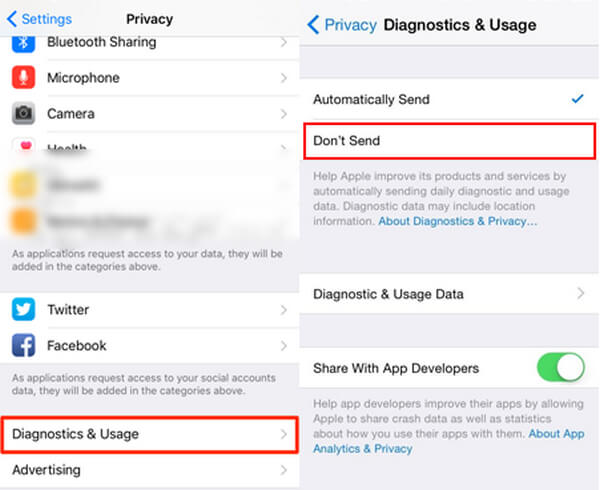 Turn Off Diagnostics Uages Data