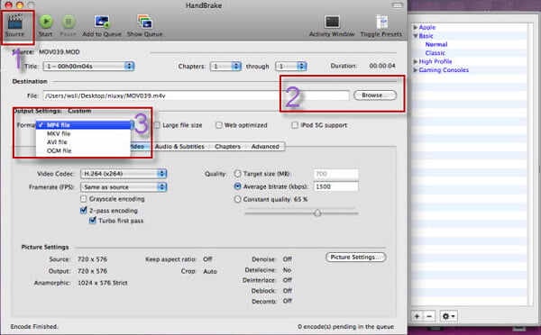 Load DVD/Video and Settings of HandBrake for Mac