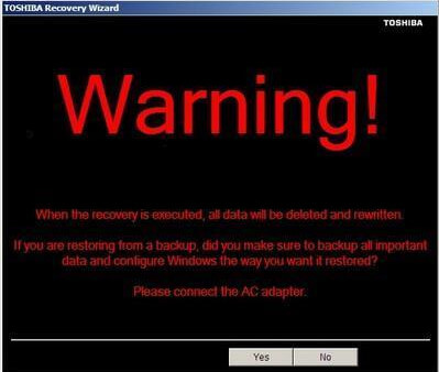 Factory reset Toshiba laptop Warning Screen