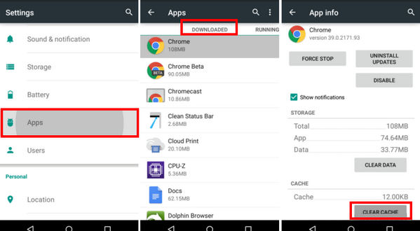 Android Clear App Cache