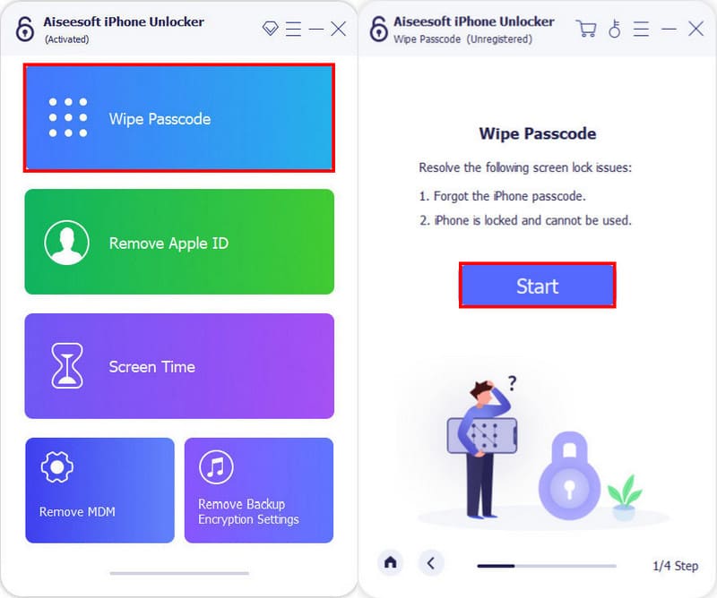 Aiseesoft iPhone Unlocker Wipe Passcode