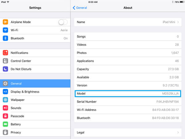 iPad Model Settings