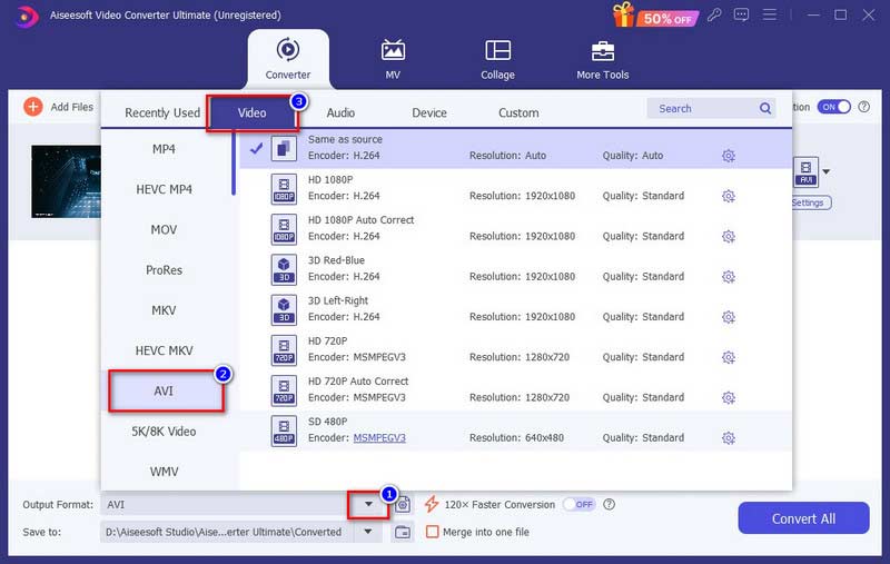 Aiseesoft Video Converter Select Output