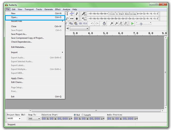 Import MP3 to Audacity