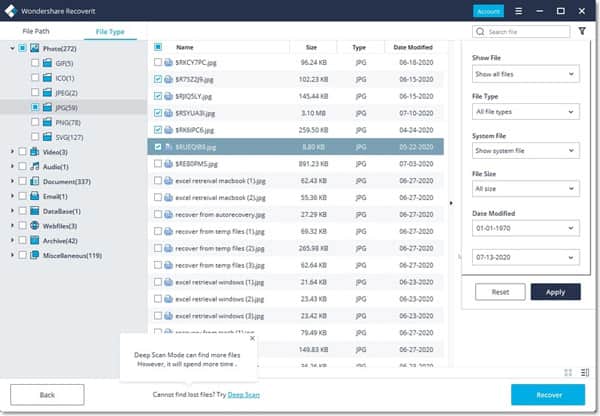 Recover lost data with recoverit