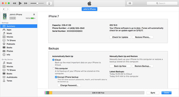 Back up iPhone data with iTunes