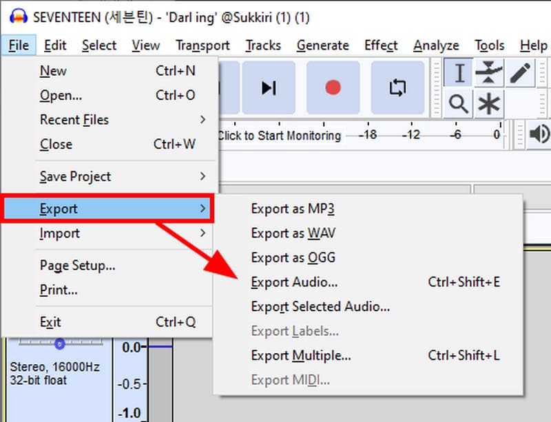 Audacity Export Audio