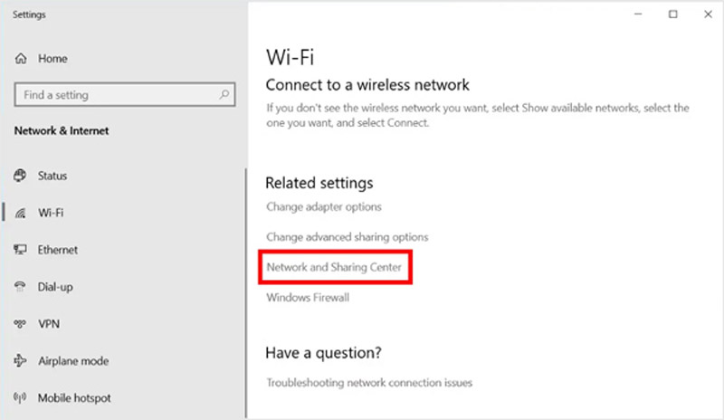 Windows Network and Sharing Center