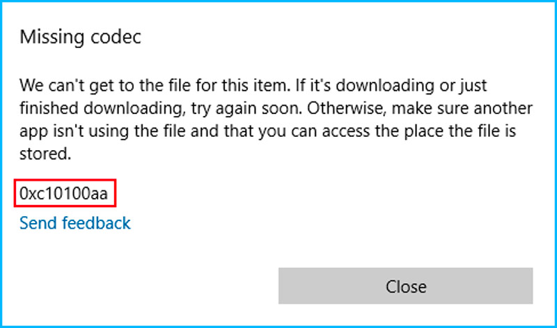 Missing Codec 0xc10100aa Error