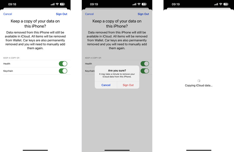 Copy iCloud Data Sign Out Apple ID