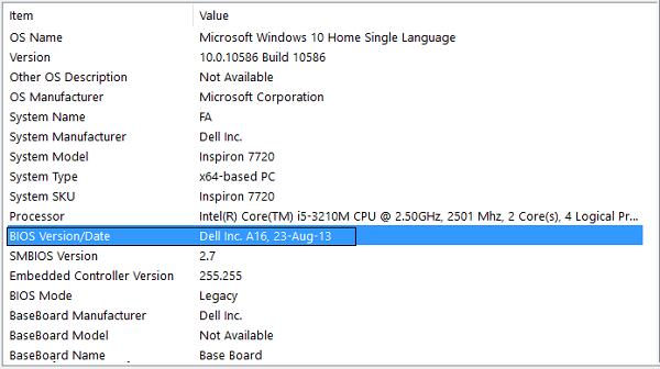 Bios details