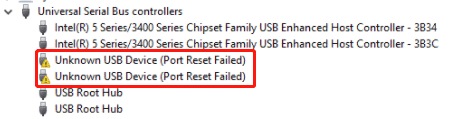 Unkonwn USB Device Port Reset Failed