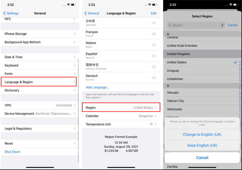 Change Region Settings