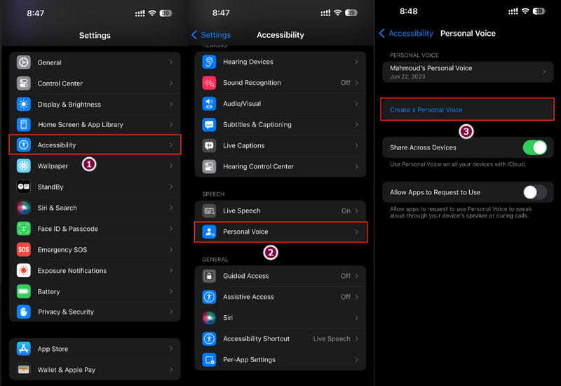 Settings Accessibility Create a Personal Voice