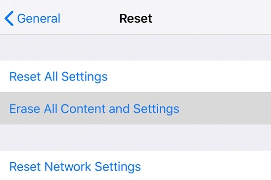 Erase All Contents And Settings