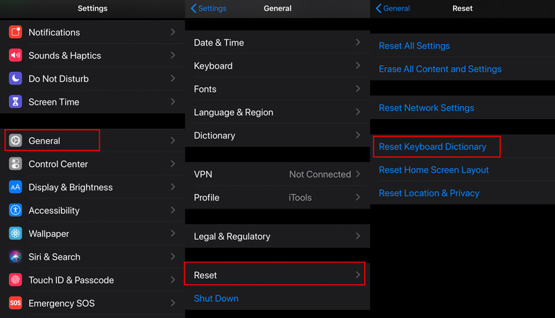 Reset Keyboard Dictionary