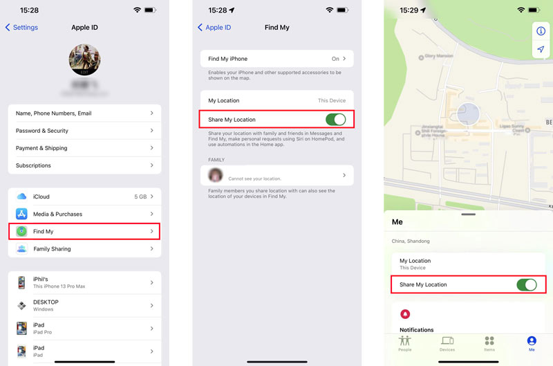 Enable Share My Location iPhone Find My