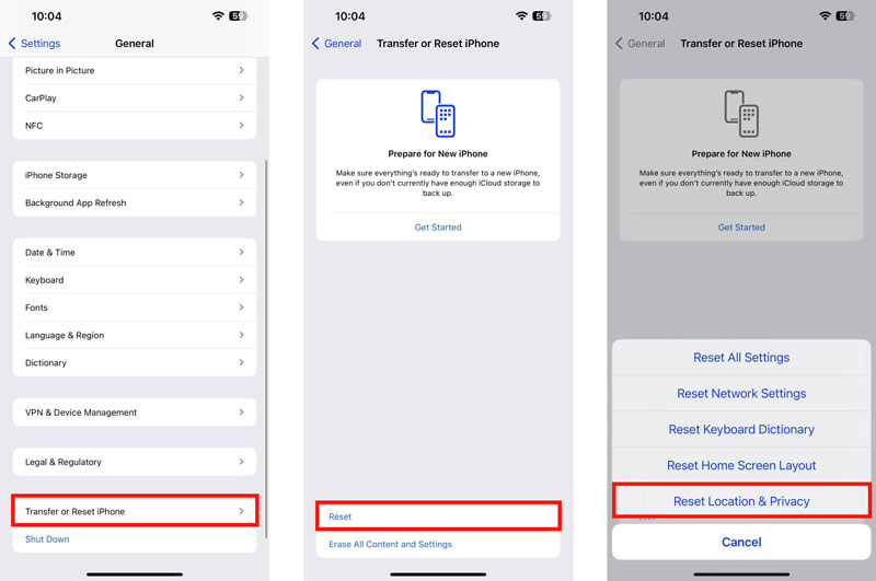 Reset Location and Privacy on iPhone