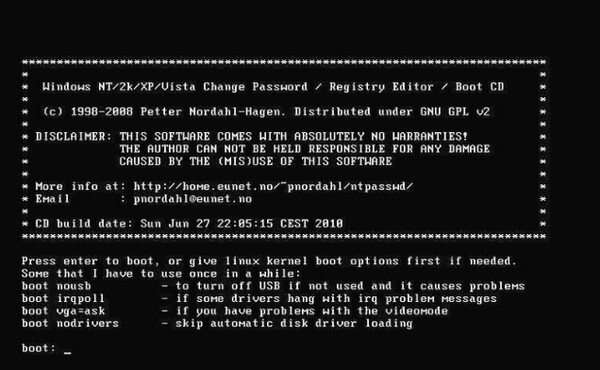 Offline NT Password & Registry Editor