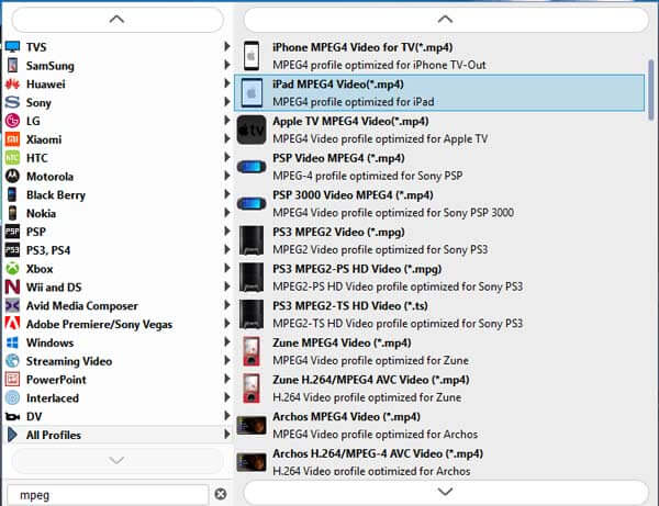 Choose the Output MPG Format