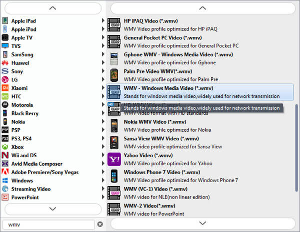 Choose WMV as output format