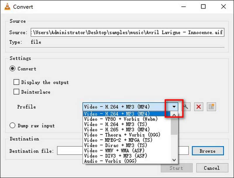 VLC Select MP3 Profile