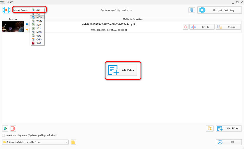 Choose File and Output Format